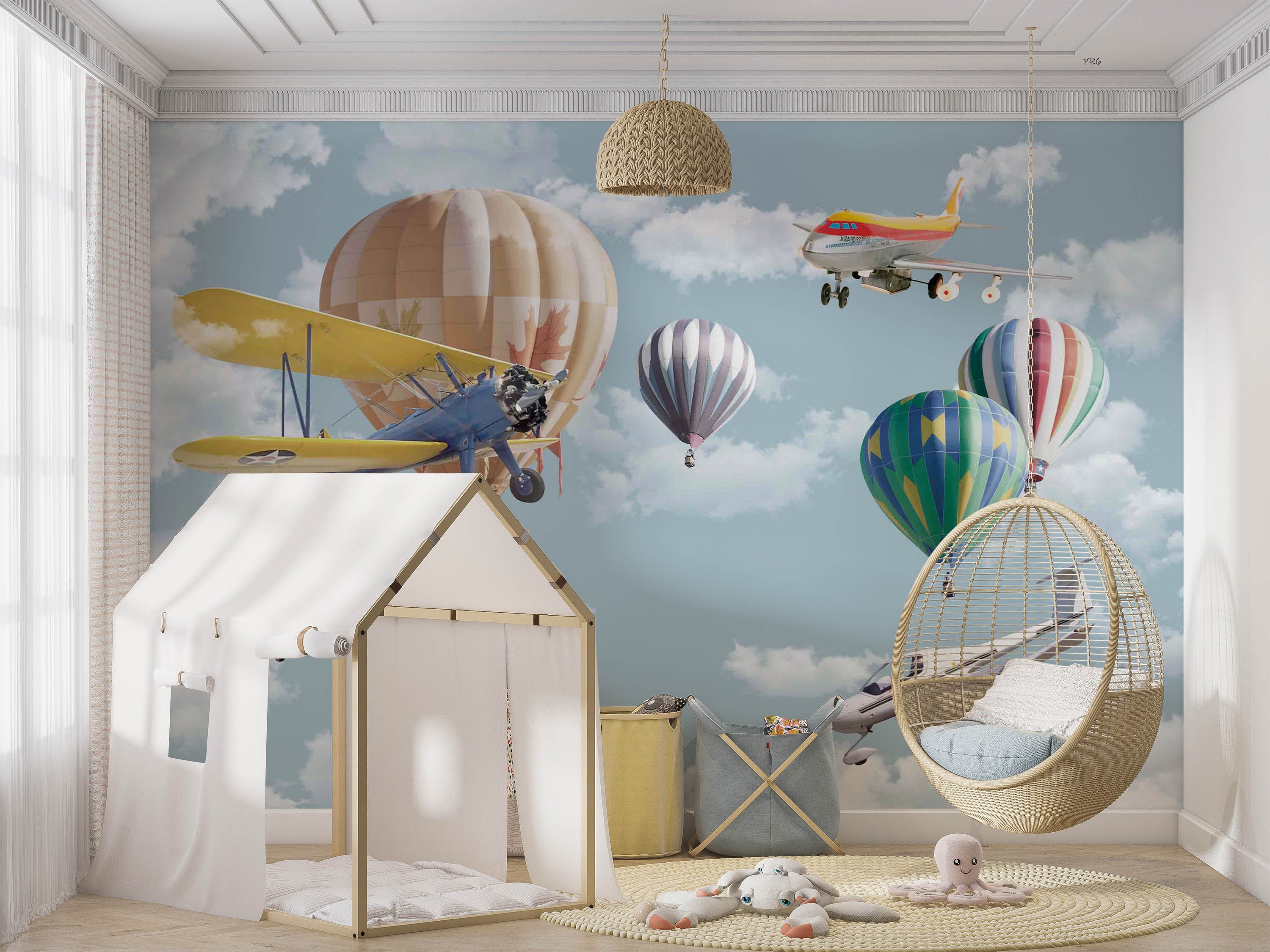 3D Aircraft Balloon Sky Cloud Wall Mural Wallpaper YXL 10- Jess Art Decoration