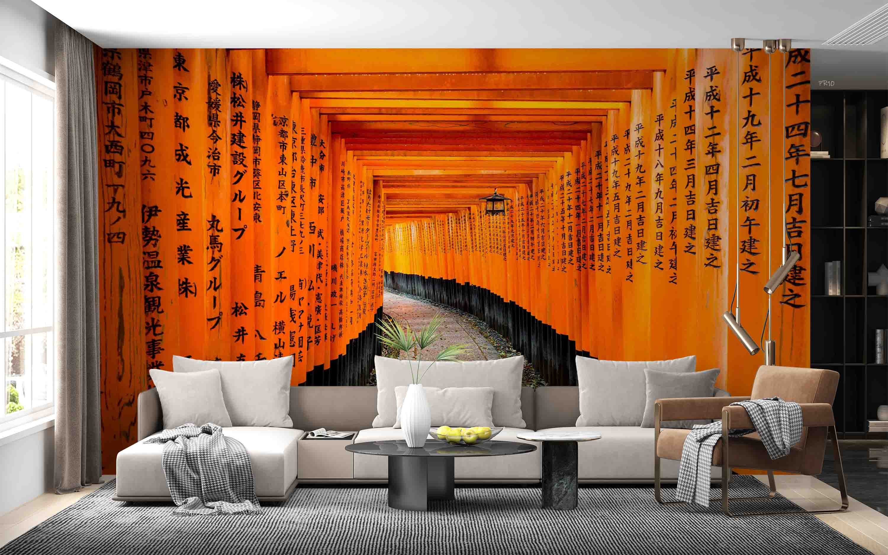 3D Red Tori Gate Fushimi Inari Shrine Kyoto Japan Wall Mural Wallpaper GD 4728- Jess Art Decoration