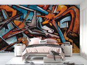 3D Graffiti Line Croci Blue Black Wall Mural Wallpaper YXL 3- Jess Art Decoration