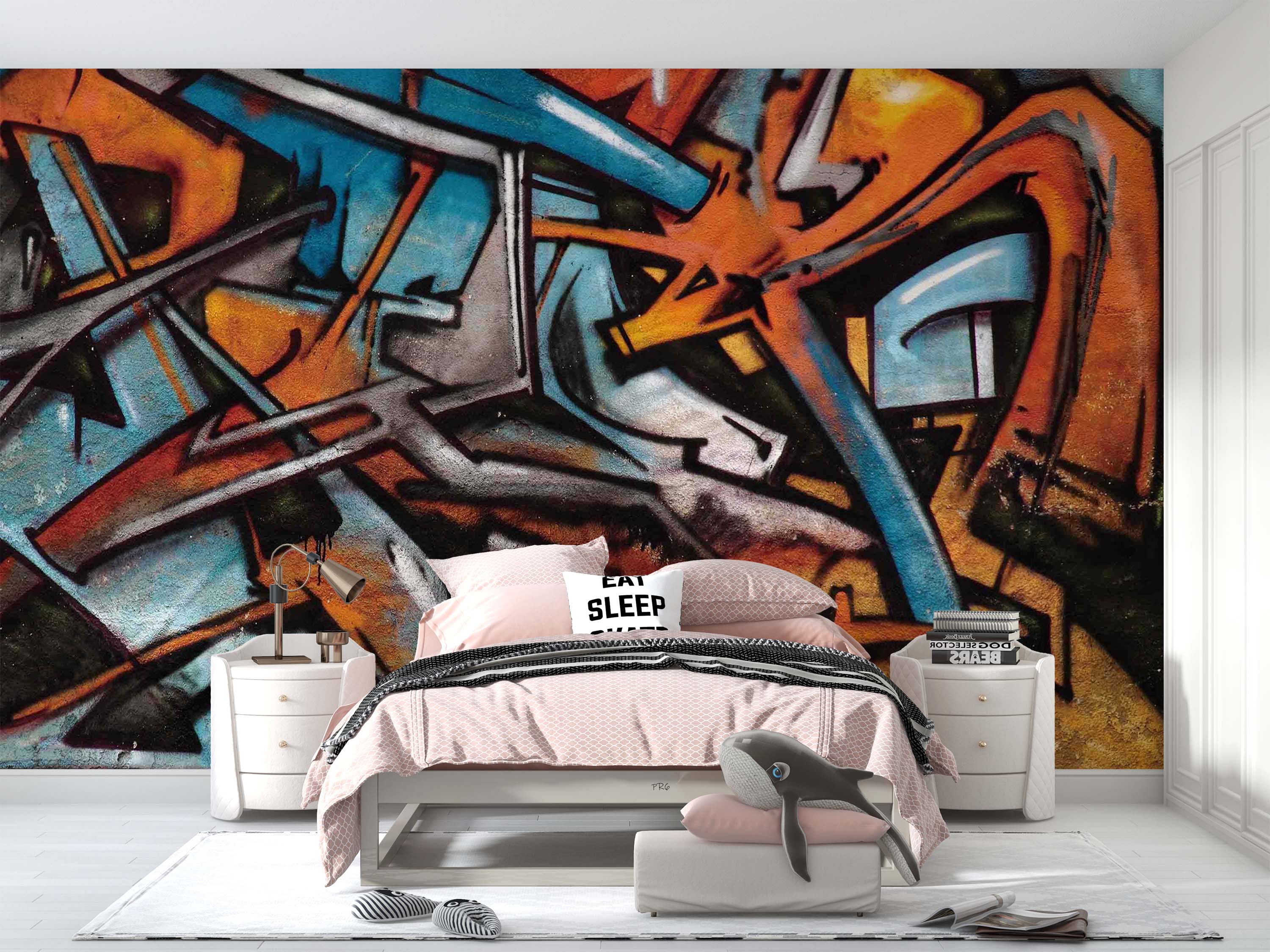 3D Graffiti Line Croci Blue Black Wall Mural Wallpaper YXL 3- Jess Art Decoration