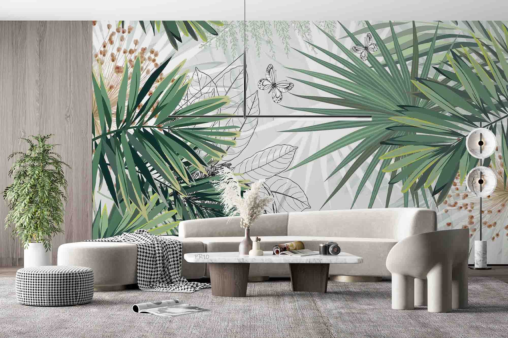 3D Tropical Plant Green Leaf Wall Mural Wallpaper GD 4736- Jess Art Decoration