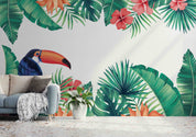 3D Watercolor Tropical Floral Leaf Toucan Background Wall Mural Wallpaper GD 3330- Jess Art Decoration