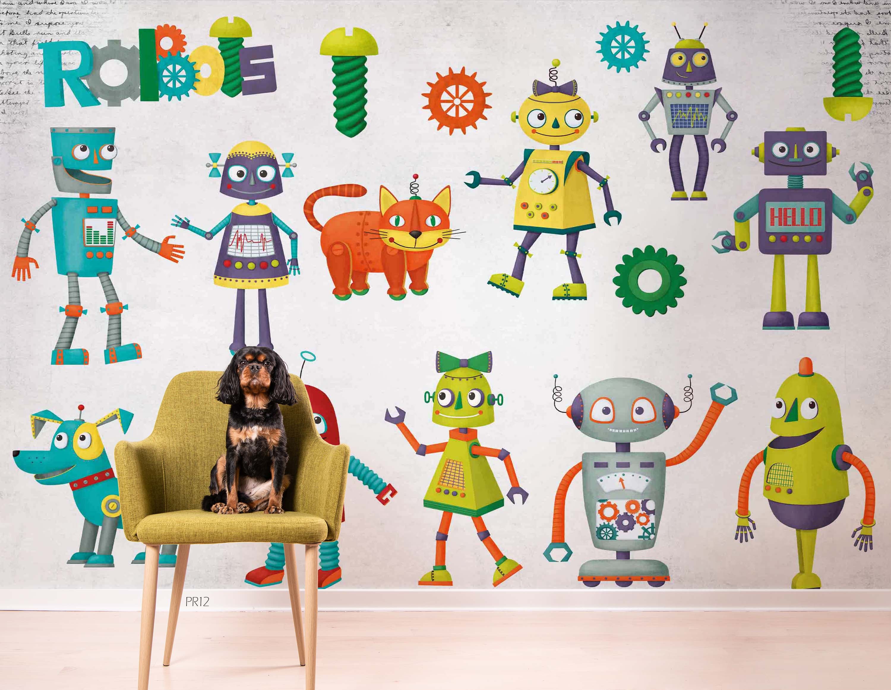 3D Robot Friends colourful robot character pattern wall mural wallpaper for kids room - view 6