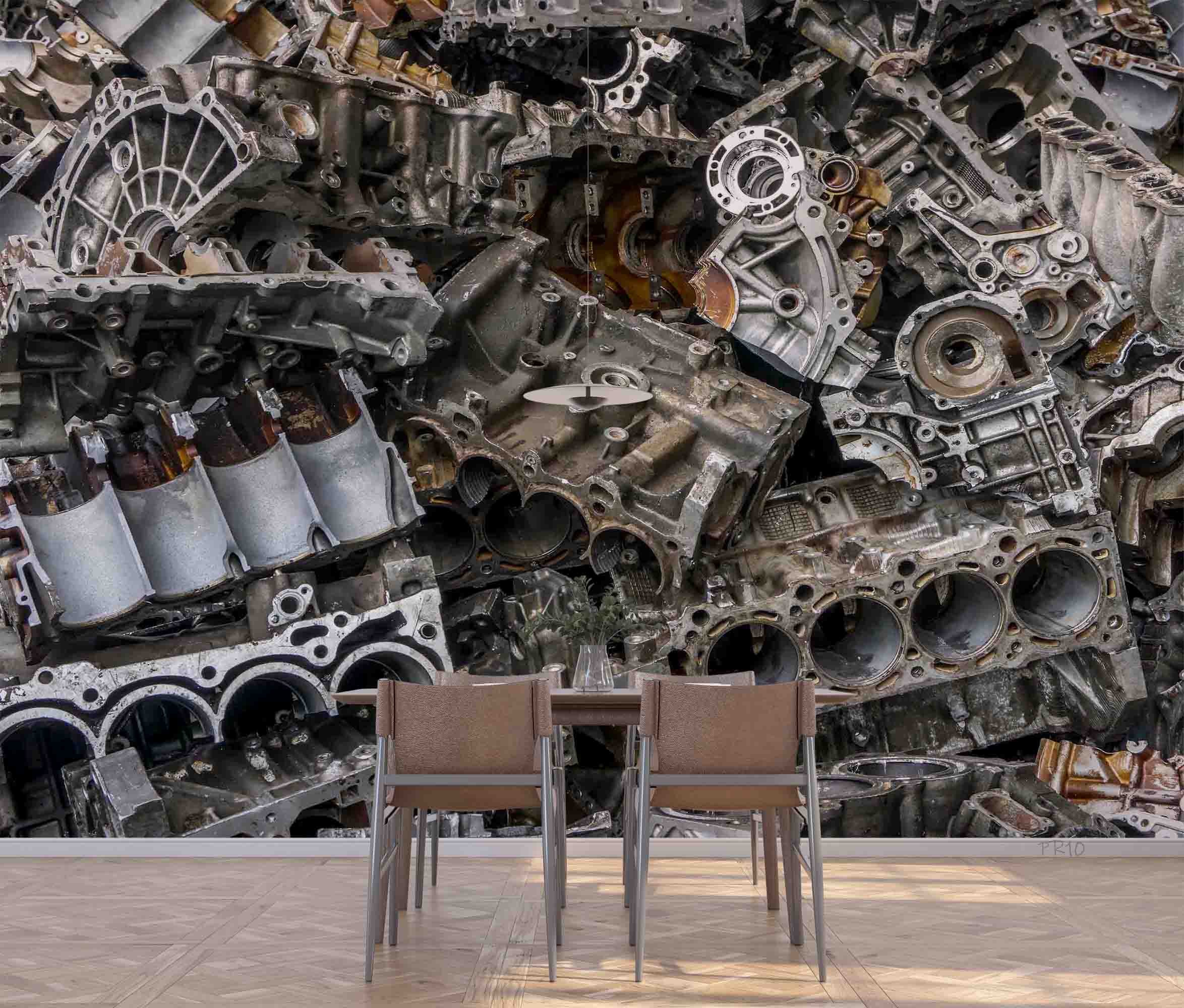 3D Waste Engine Parts Aluminum Cylinder Head Stack Wall Mural Wallpaper GD 4753- Jess Art Decoration