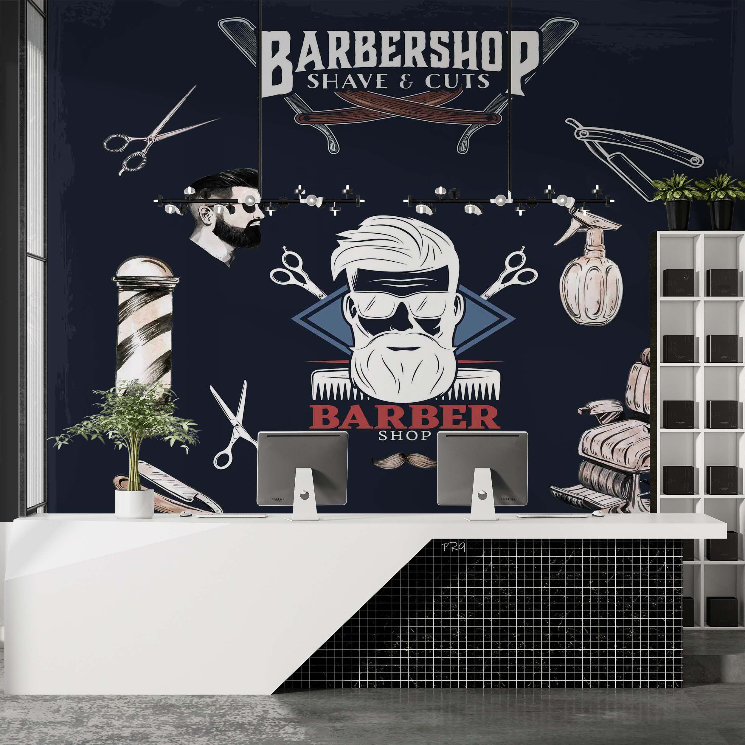 3D Barbershop Barber Tools Wall Mural Wallpaper GD 4693- Jess Art Decoration