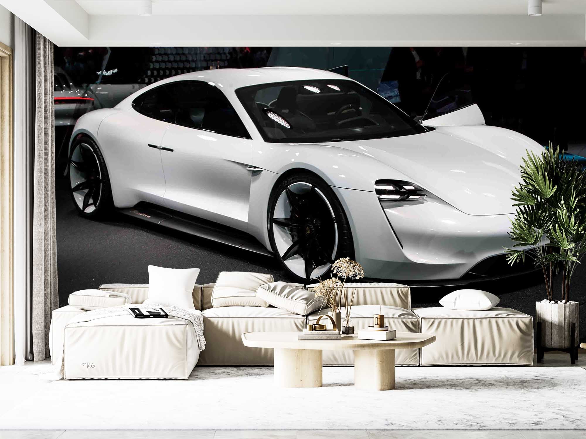 Roadster White Black Racing Wallpaper racing & cars wall mural for garage, game room or entertainment space - view 6