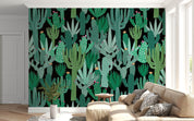 3D Watercolor Cactus Floral Black Background Wall Mural Wallpaper GD 4781- Jess Art Decoration