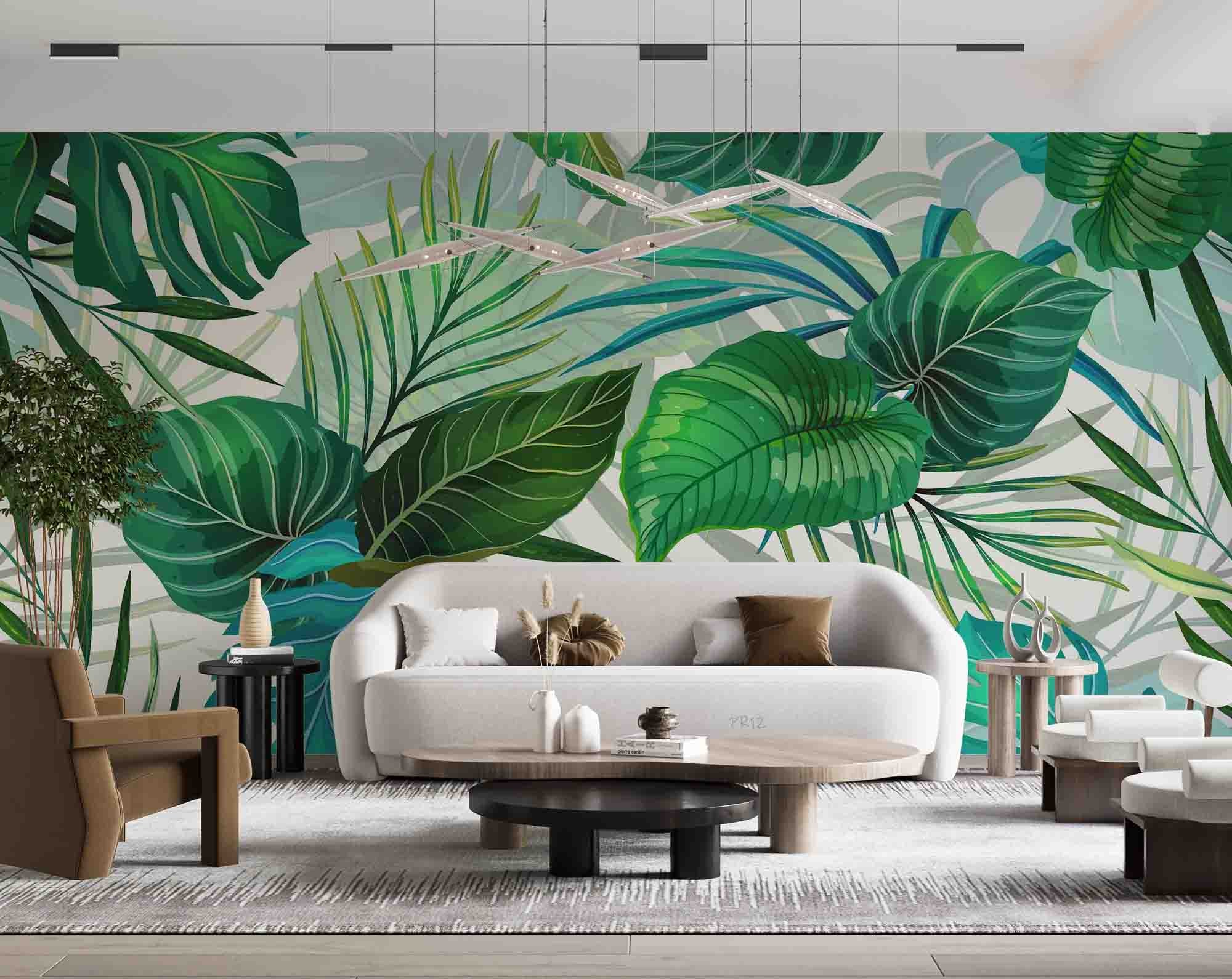 3D Watercolor Tropical Green Leaf Wall Mural Wallpaper GD 4928- Jess Art Decoration