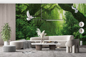 3D Forest Green Trees Path Sunshine Pigeon Wall Mural Wallpaper GD 4812- Jess Art Decoration