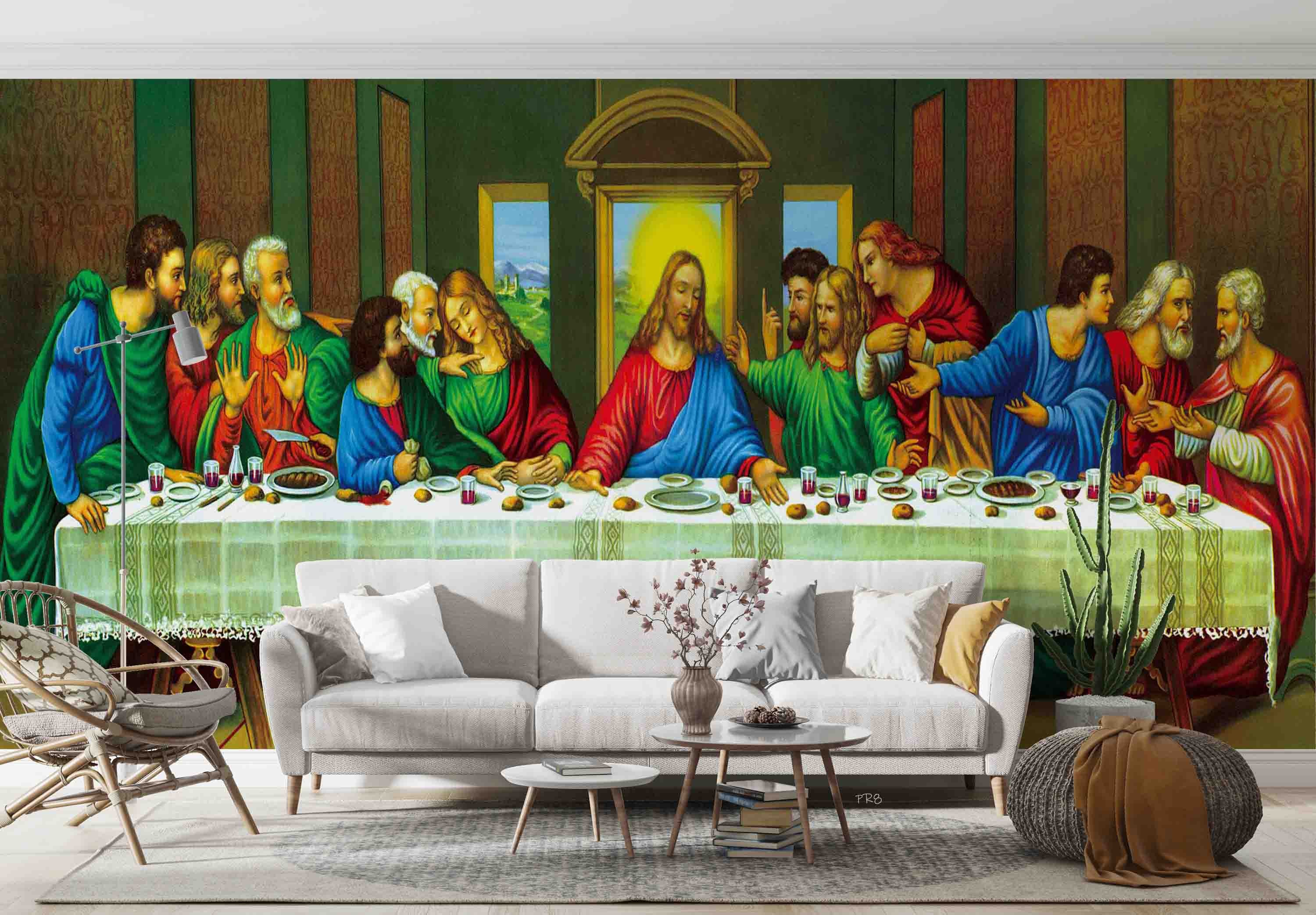 3D Religious Supper Painting classical religious oil painting wall mural wallpaper for dining room - view 6