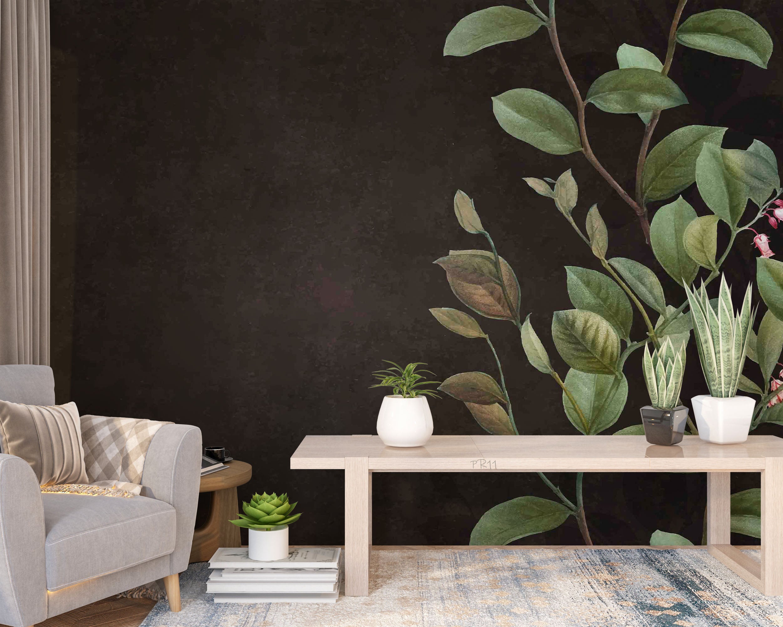 3D Green Leaves Black Background Wall Mural Wallpaper GD 4868- Jess Art Decoration