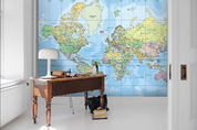 3D Graffiti World Map Blue Wall Mural Wallpaper YXL 1189