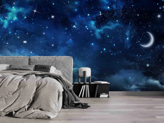3D Moon Sky Star Cloud dreamy moon and galaxy sky wall mural wallpaper for bedroom - view 4