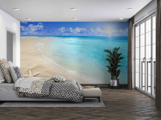 3D Sea Sandbeach Spindrift Cloud Wall Mural Wallpaper YXL 1140