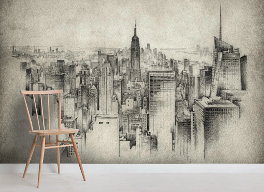 City Architecture Gray Contemporary Wallpaper contemporary street art wall mural for creative room or feature wall - view 3