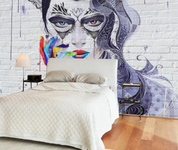 Freehand Sketch Head Hair Gray Contemporary Wallpaper contemporary street art wall mural for creative room or feature wall - 