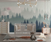 3D Misty Forest Fog minimal misty pine forest wall mural wallpaper for nursery - view 4