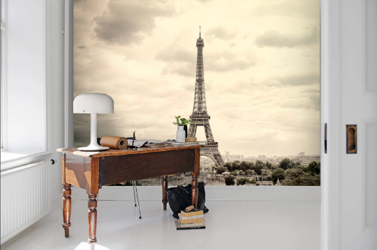 3D Eiffel Tower Cloud Sky romantic Paris skyline scene wall mural wallpaper for office - view 4