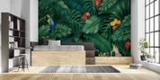 3D Tree Parrot Leaf Green Wall Mural Wallpaper YXL 1124