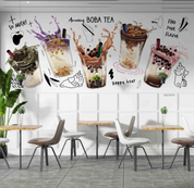 Milk Tea Red Beans Letter White Design 2 Wallpaper cafe & food wall mural for cafe, restaurant or shop interior - view 2