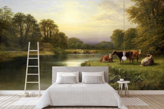 3D Forest Tree Grassland Sea Ox Wall Mural Wallpaper YXL 1120