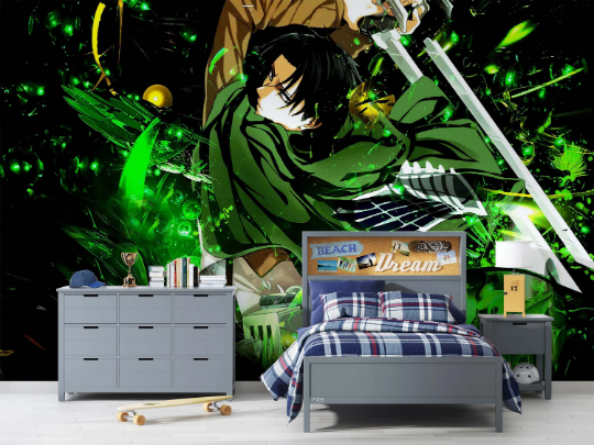 3D Cartoon Person Sword Green Wall Mural Wallpaper YXL 1194