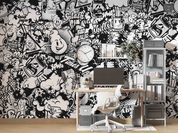 Graffiti Letter Cup Gray Wallpaper typography graffiti wall mural for teen room or studio - view 3