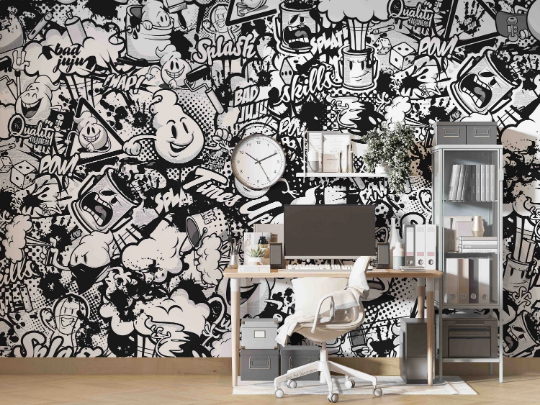 Graffiti Letter Cup Gray Wallpaper typography graffiti wall mural for teen room or studio - view 3