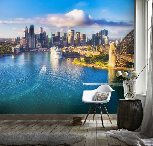 3D City Lake Architecture city skyline lake landscape wall mural wallpaper for office - view 4