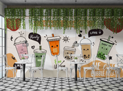 Milk Tea Red Beans Letter White Wallpaper cafe & food wall mural for cafe, restaurant or shop interior - view 4