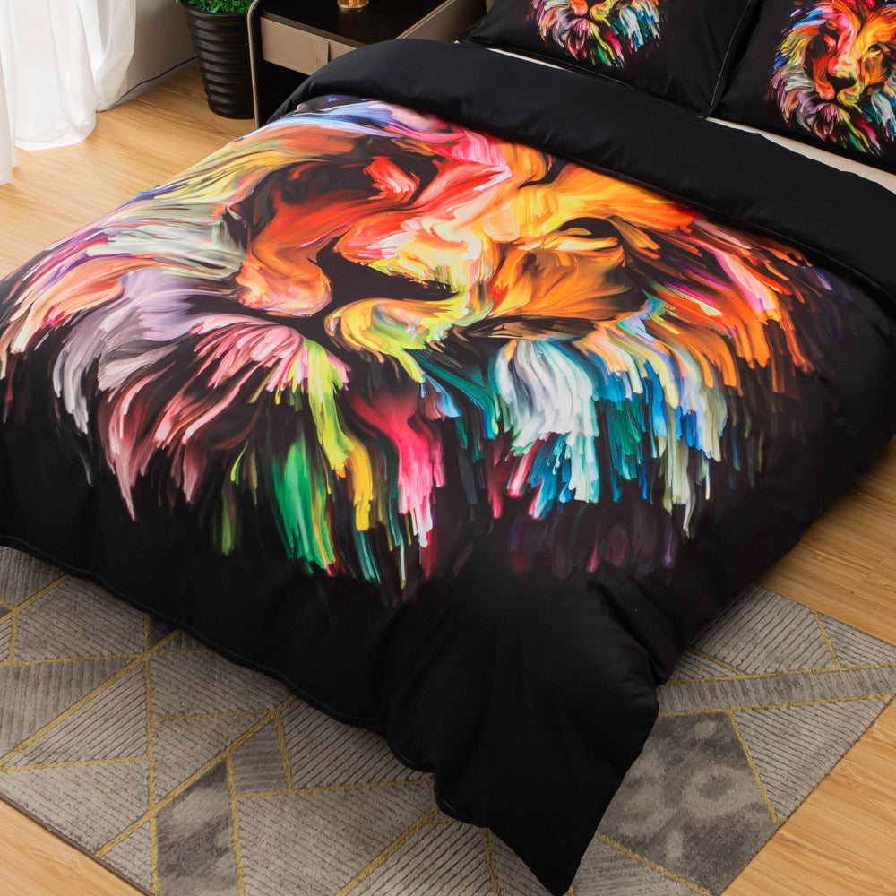 3D Colorful Lion Quilt Cover Set Bedding Set Duvet Cover Pillowcases 508- Jess Art Decoration