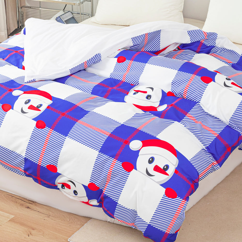 3D Snowman Blue Geometric Christmas Pattern Quilt Cover Set Bedding Set Duvet Cover Pillowcases 656- Jess Art Decoration