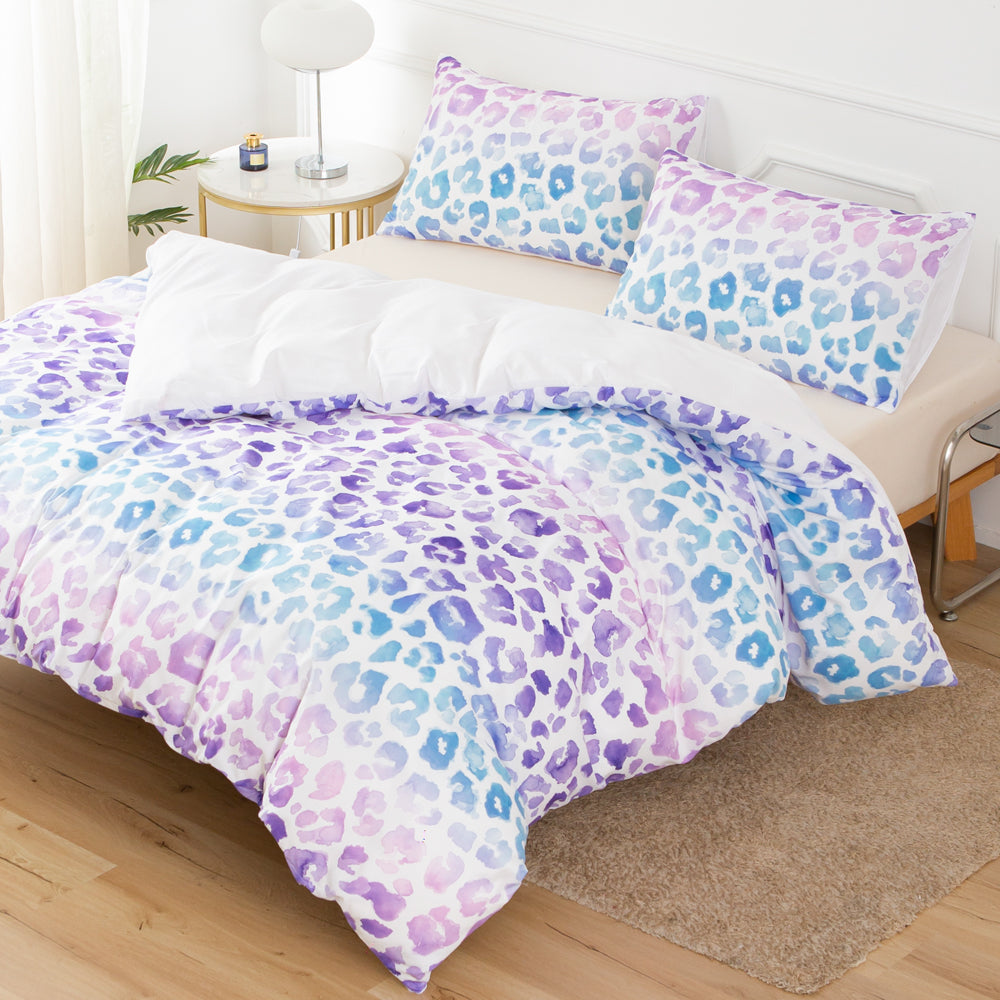 3D Leopard Print Blue Purple Quilt Cover Set Bedding Set Duvet Cover Pillowcases 613- Jess Art Decoration
