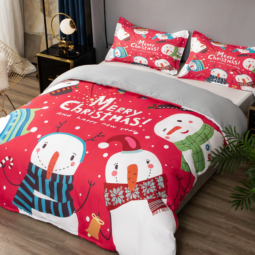 3D Snowman Christmas Red Quilt Cover Set Bedding Set Duvet Cover Pillowcases 500- Jess Art Decoration