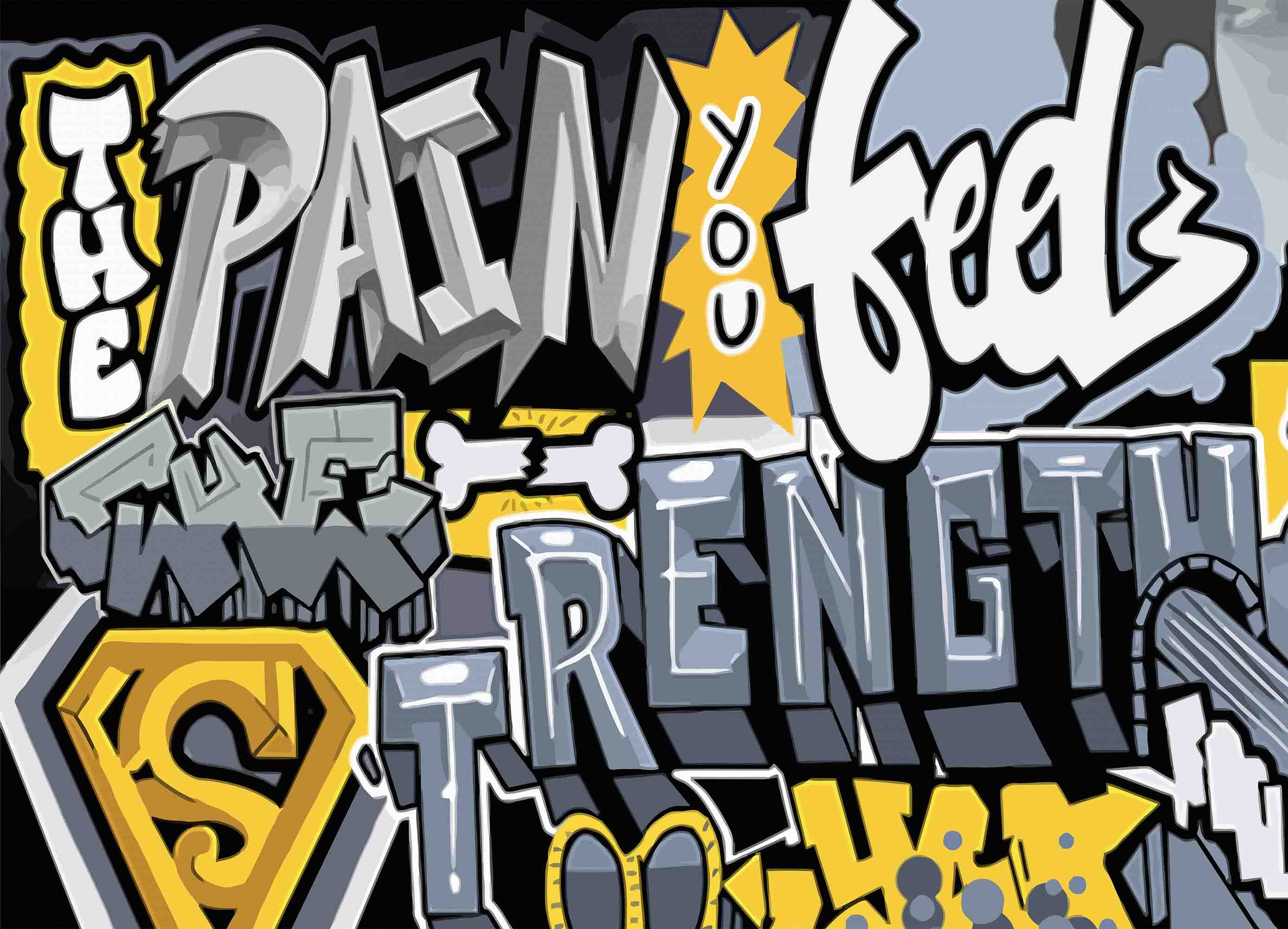 Graffiti Letter Black Wallpaper typography graffiti wall mural for teen room or studio - view 5
