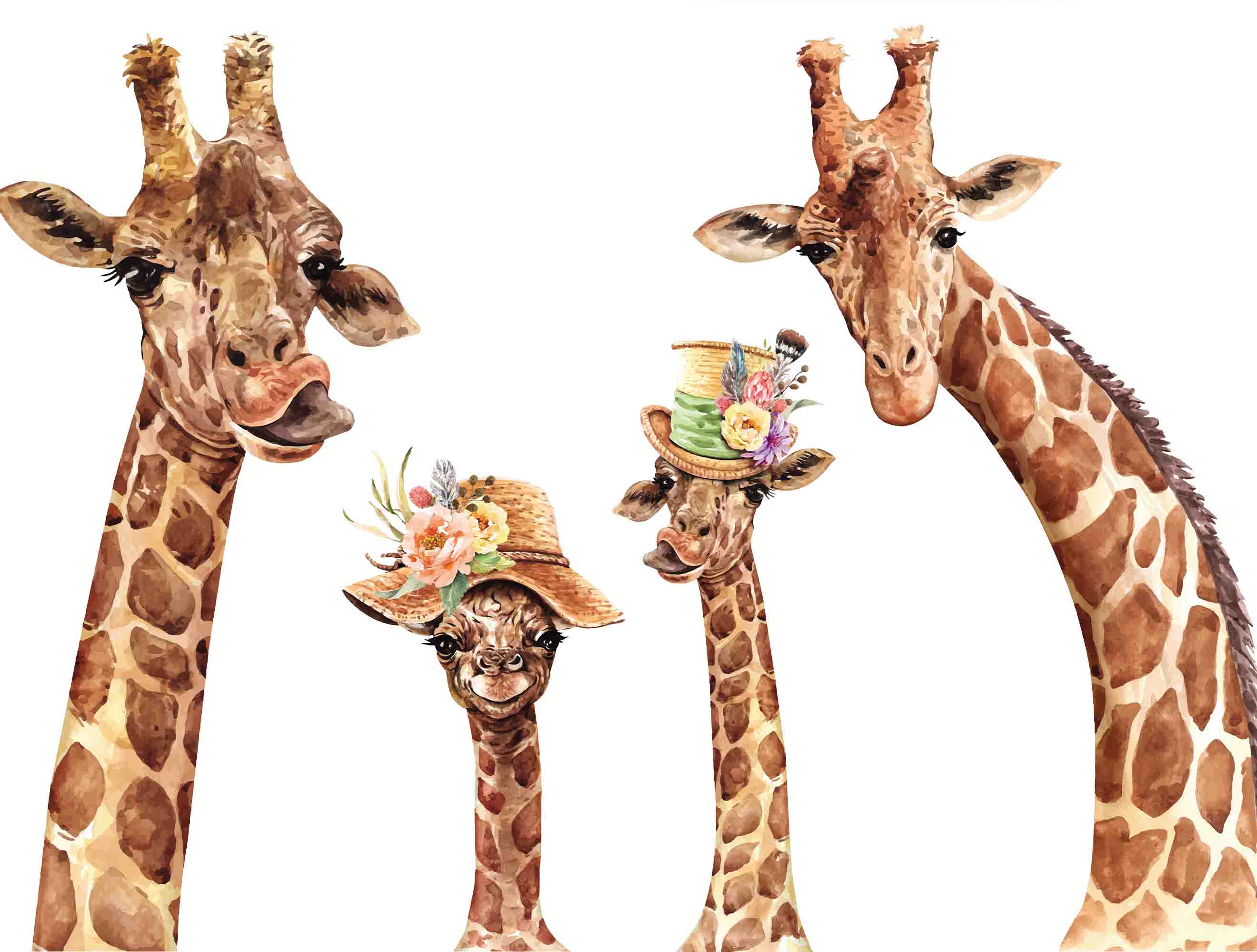 3D Animal Giraffe Cap Floral Wall Mural Wallpaper YXL 2682