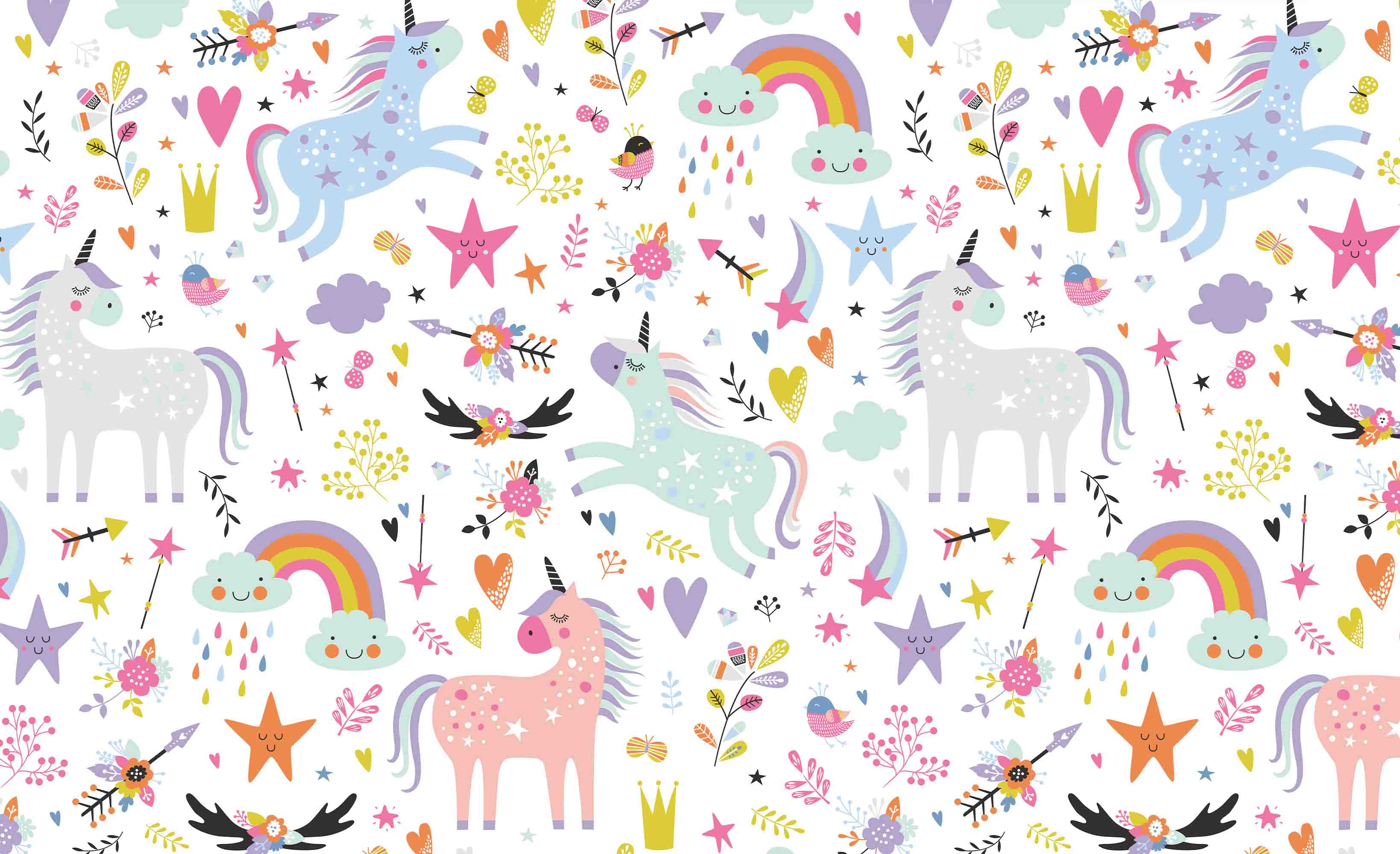 3D Unicorn Rainbow  Star Leaf Love Wall Mural Wallpaper YXL 2692