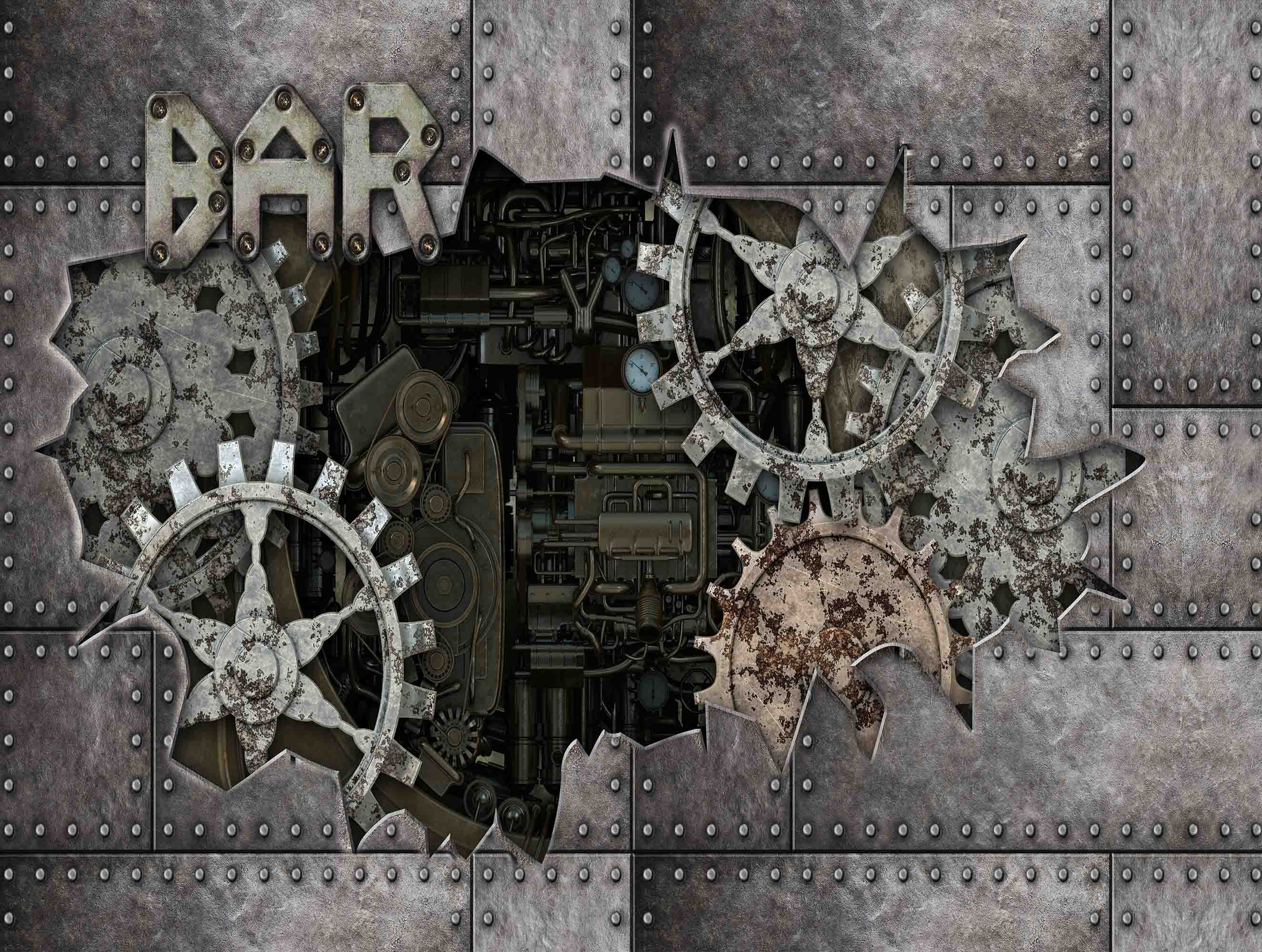 3D Lndustrial Gear Iron Plate Rectangle Wall Mural Wallpaper YXL 2701
