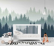 3D Misty Forest Fog minimal misty pine forest wall mural wallpaper for nursery