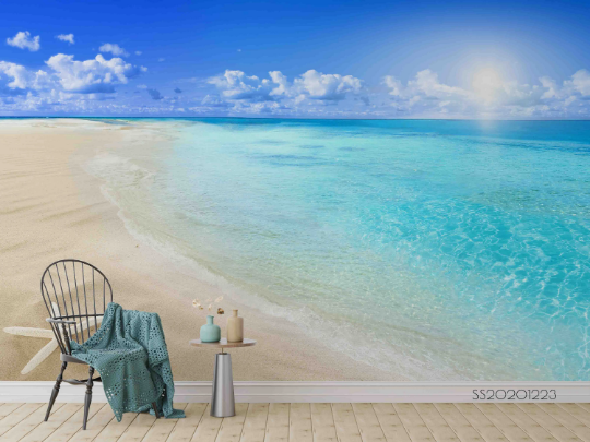 3D Sea Sandbeach Spindrift Cloud Wall Mural Wallpaper YXL 1140