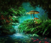 3D Tree River Fish Mushroom Wall Mural Wallpaper YXL 2573