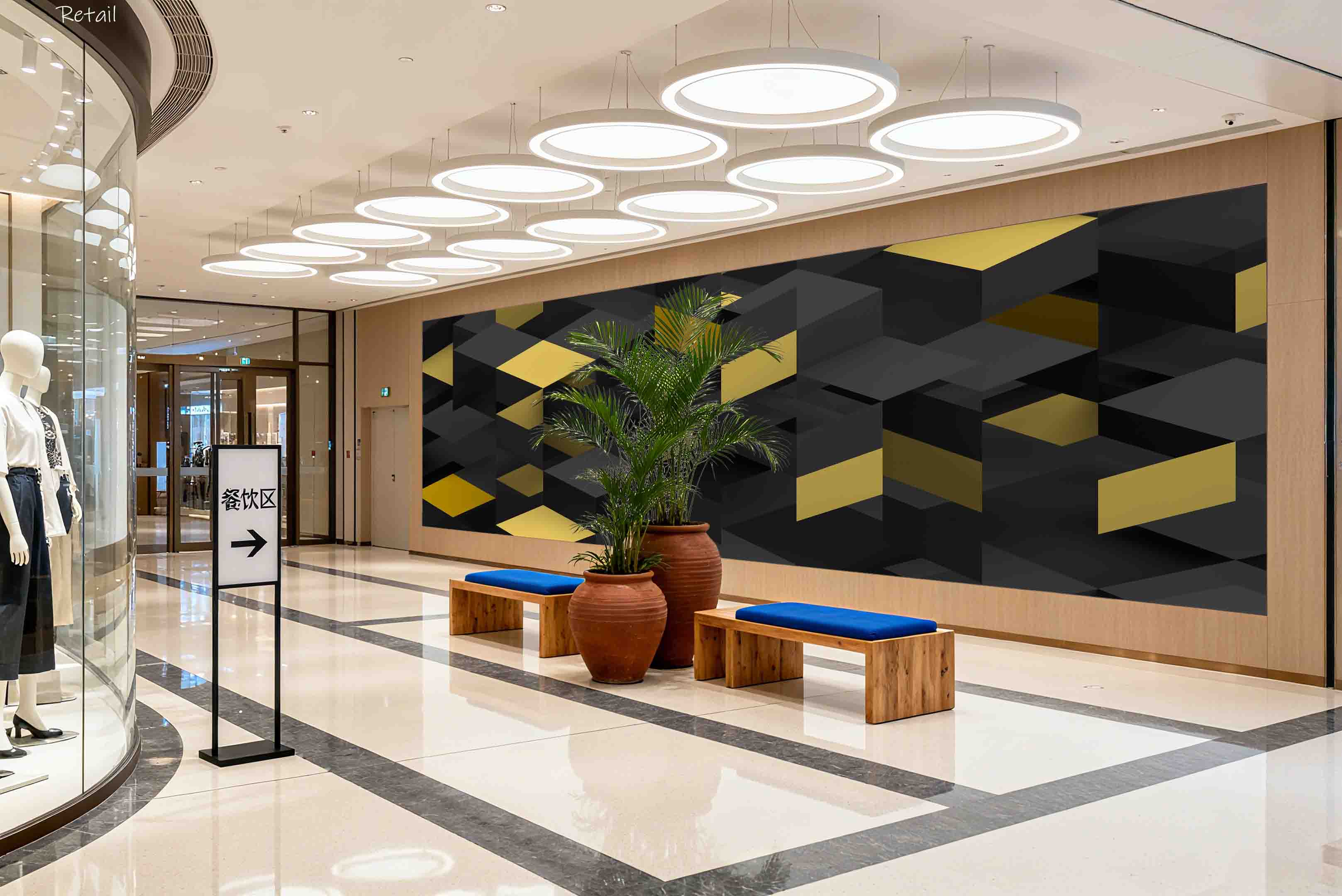 3D Retail Shop Store Market Trade Geometric Gold Black Wall Mural Wallpaper 9