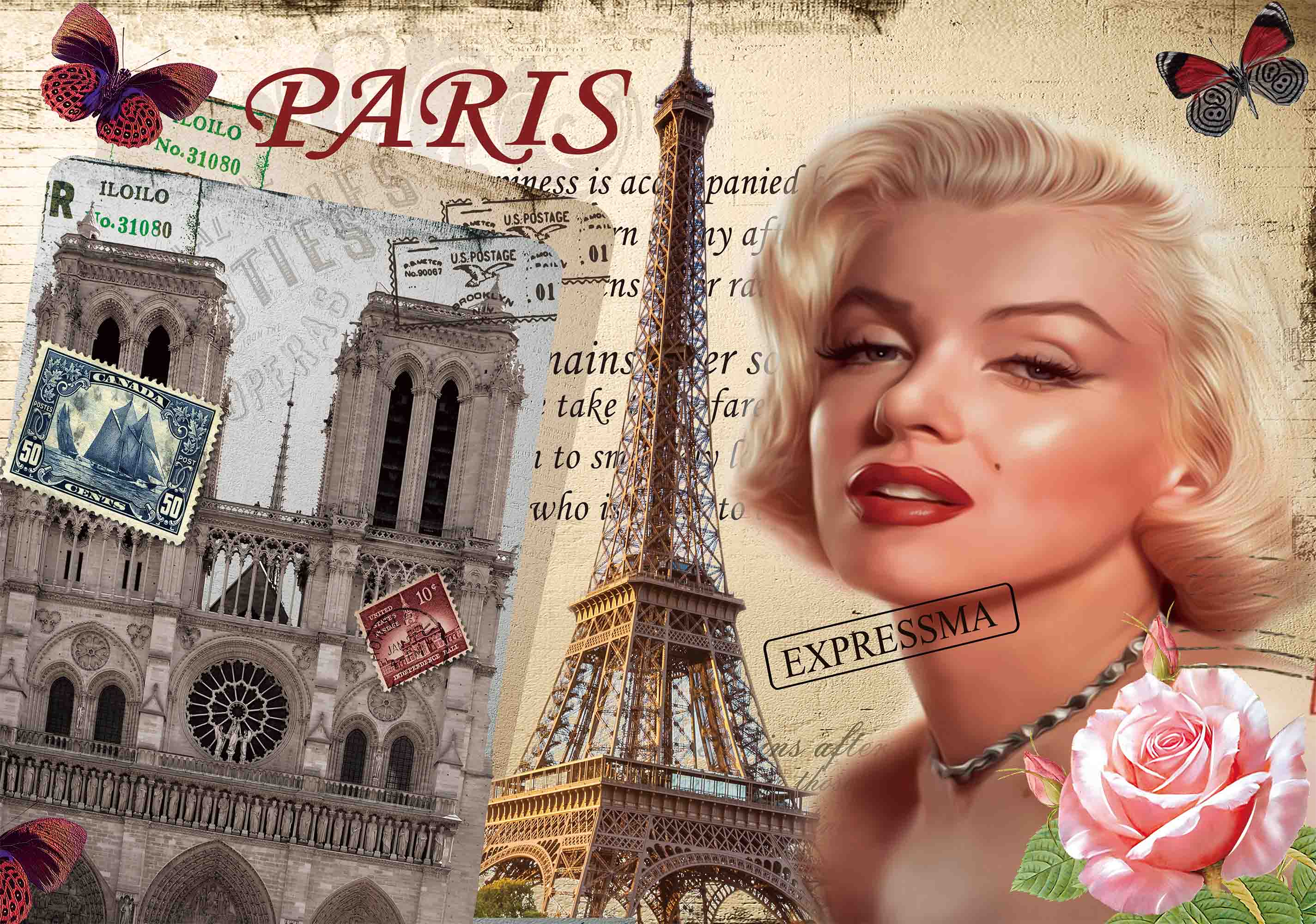 3D Vintage Movie Star Paris retro movie star Paris collage wall mural wallpaper for living room - view 5