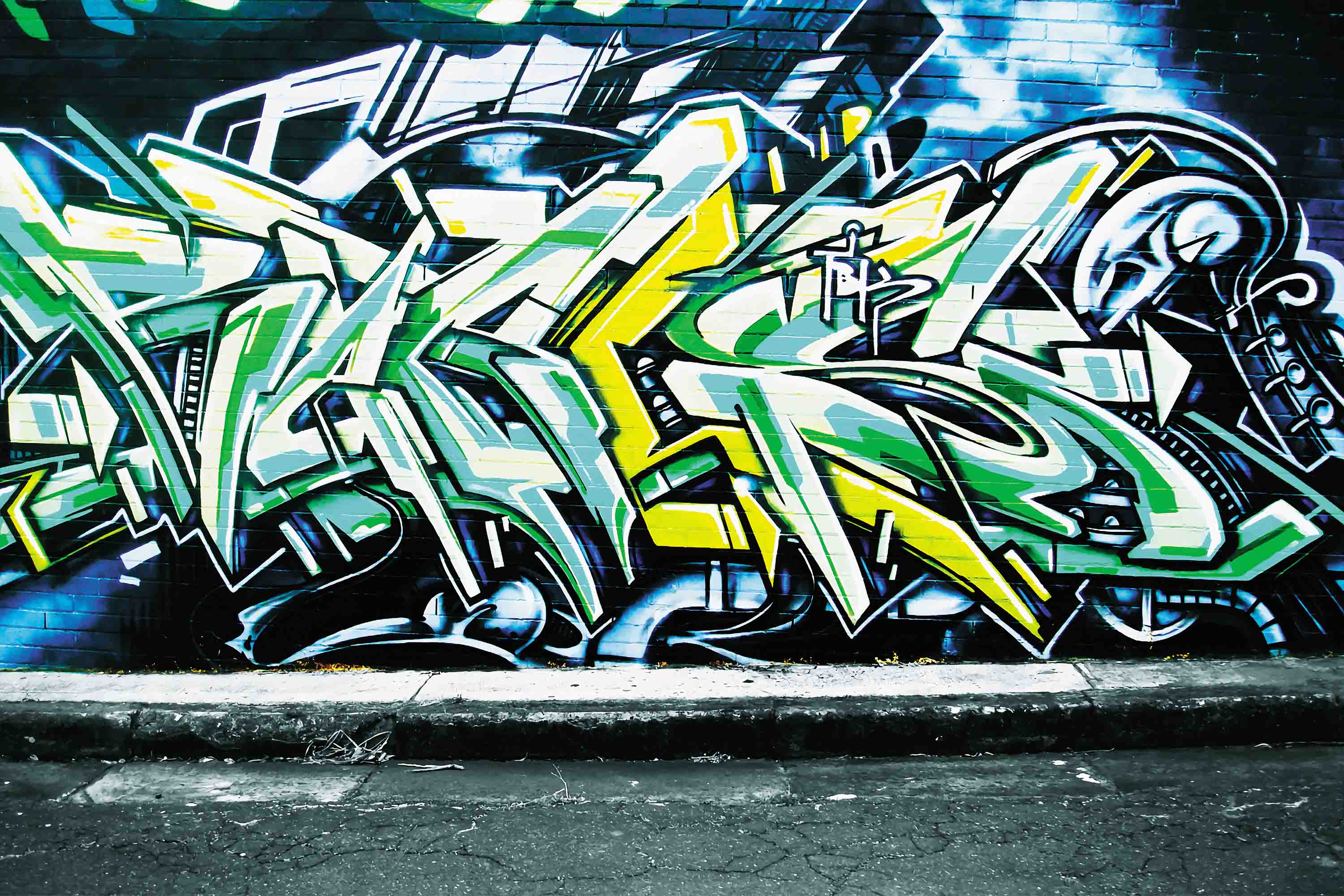 Graffiti Letter Blue Brick Wallpaper typography graffiti wall mural for teen room or studio - view 5