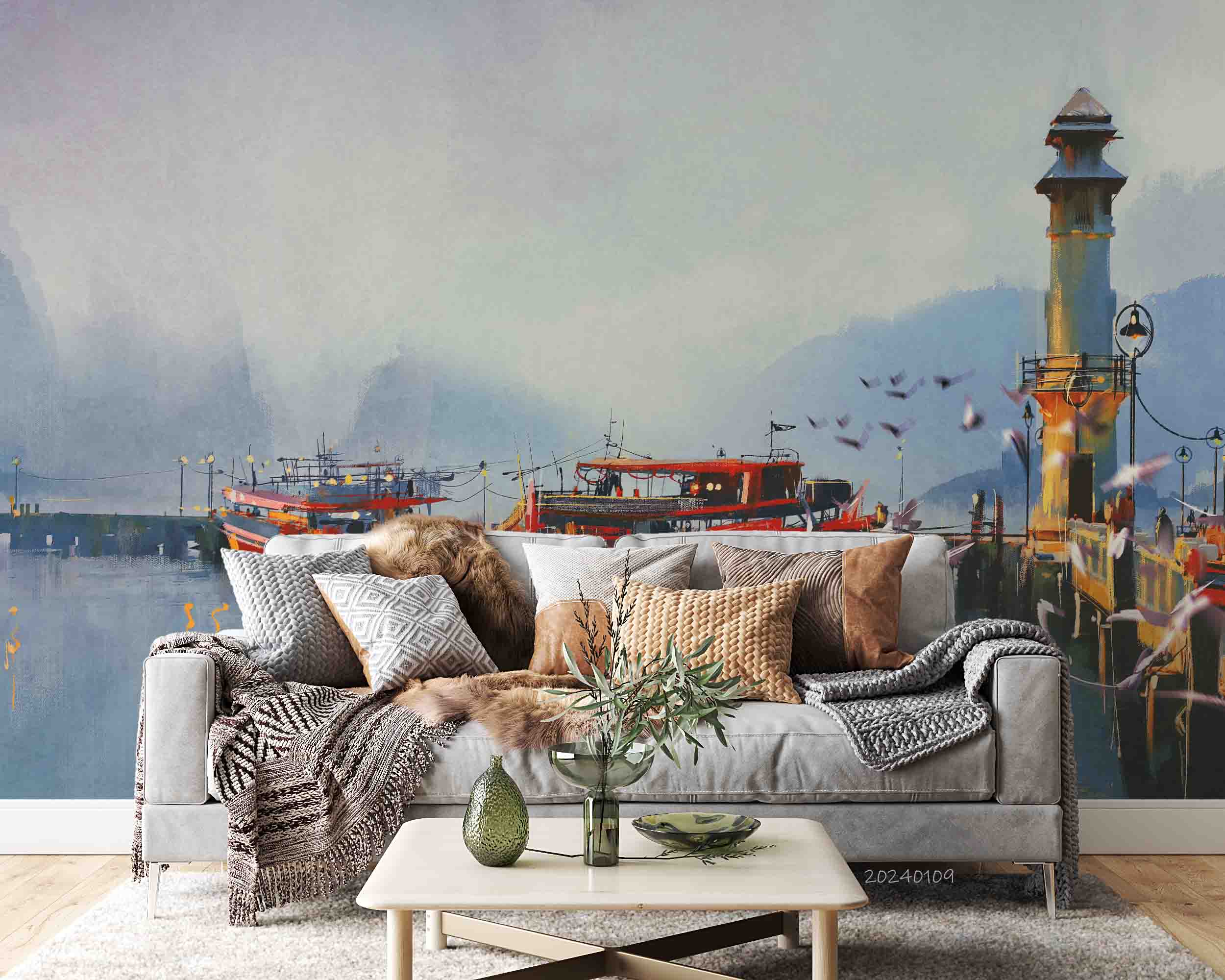 3D Belt Tightening Pulley Sea Sea Mew Bridge Wall Mural Wallpaper YXL 105