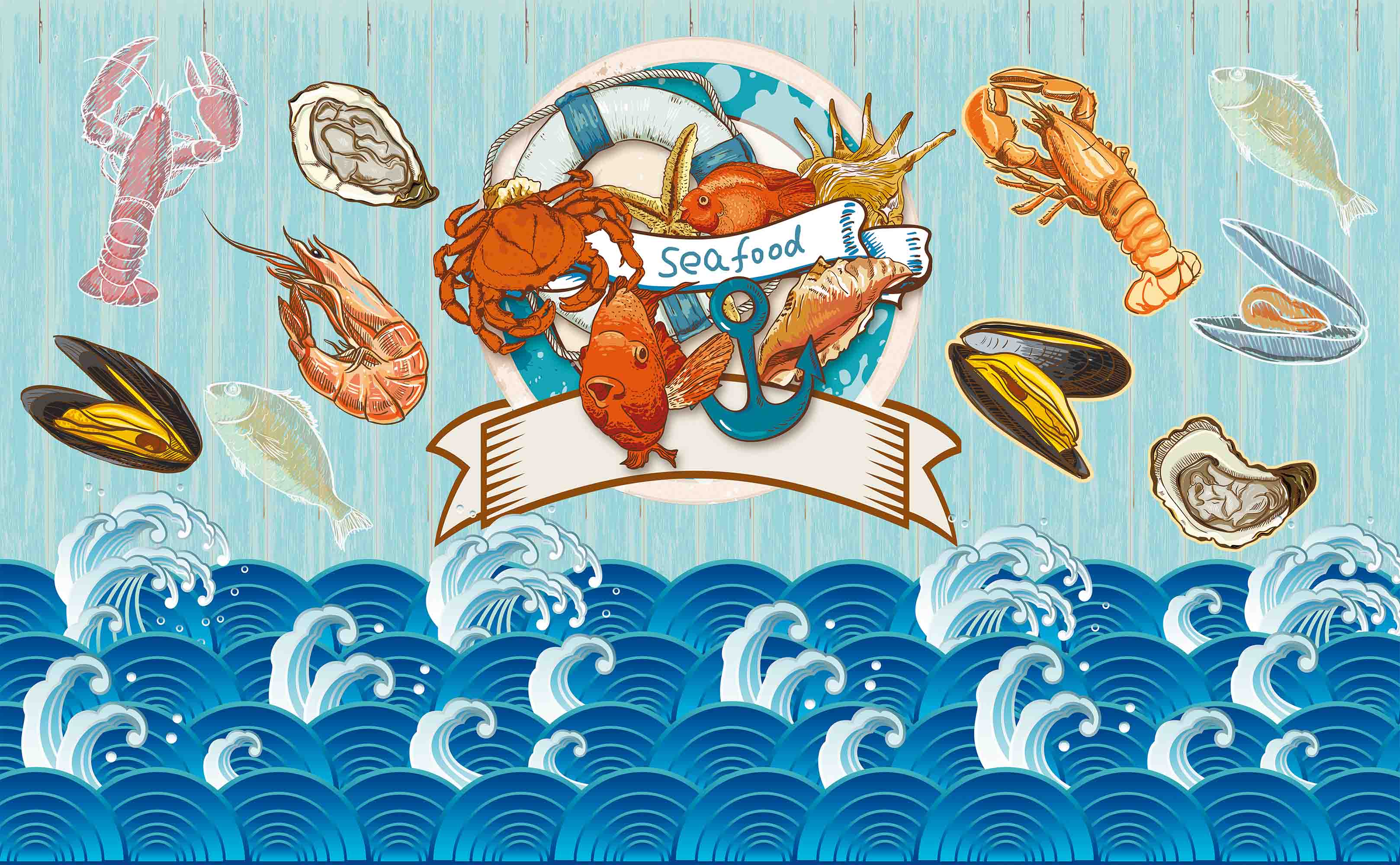 3D Animal Sea World Ocean Blue Fish Prawn Wall Mural Wallpaper YXL 18- Jess Art Decoration