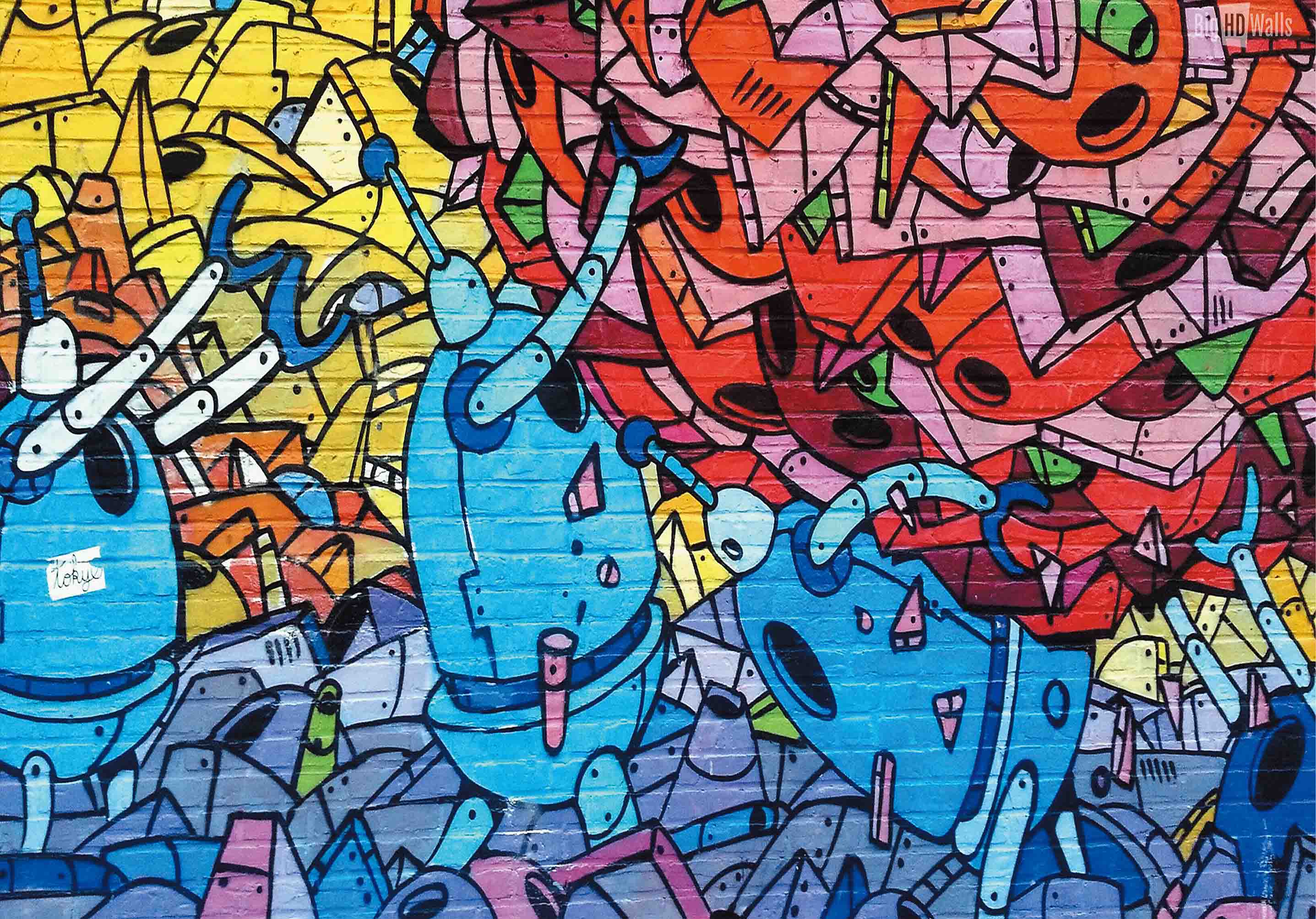 Graffiti Robot Colors Wallpaper urban graffiti wall mural for teen room, studio or feature wall - view 5