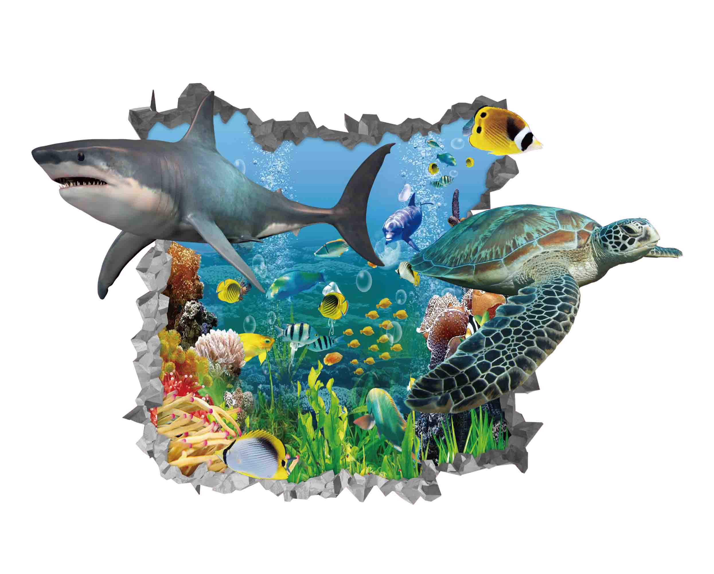 3D Animal Shark Fish Sea Turtle Coral Wall Mural Wallpaper YXL 18- Jess Art Decoration