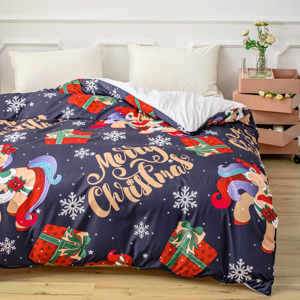 3D Unicorn Gift Snowflake Christmas Quilt Cover Set Bedding Set Duvet Cover Pillowcases 685- Jess Art Decoration