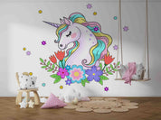 3D Animal Unicorn Floral Leaf Wall Mural Wallpaper YXL 2653
